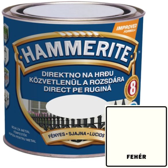 FÉNYES FEHÉR - HAMMERITE FÉMFESTÉK- KÖZVETLENÜL A ROZSDÁRA - 0,25L