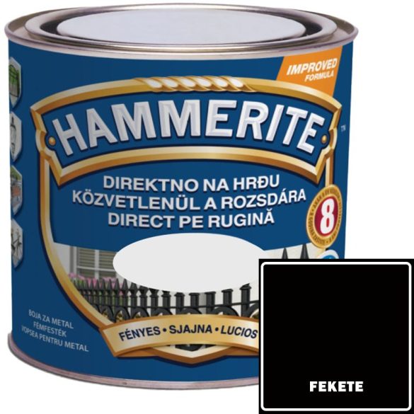 FÉNYES FEKETE - HAMMERITE FÉMFESTÉK- KÖZVETLENÜL A ROZSDÁRA - 0,25L