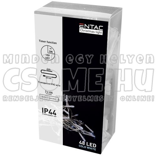 ELEMES LED FÉNYFÜZÉR IDŐZÍTŐS (4M 48LED) HIDEGFEHÉR- ENTAC