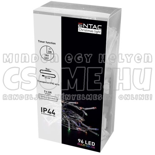 ELEMES LED FÉNYFÜZÉR IDŐZÍTŐS (7M 96LED) SZÍNES - ENTAC
