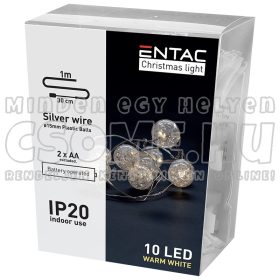   ENTAC KARÁCSONYI BELTÉRI FÜZÉR ÁTTETSZŐMŰANYAG GOLYÓ 10 LED WW1,3M ECL-CPB-10WW