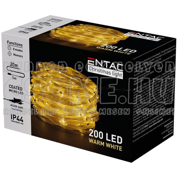 LED FÉNYFÜZÉR (20M 200LED) MELEGFEHÉR, KÜLTÉRI ÉS BELTÉRI - ENTAC