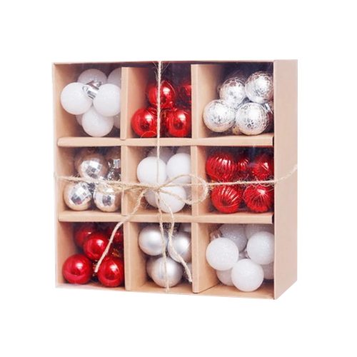 KARÁCSONYFADÍSZ GÖMB 3CM KARTON DISPLAY PIROS/FEHÉR/EZÜST-ACB3-CD-RWS-99