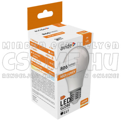Avide Led Globe G60 8W E27 NW4000K 650LUMEN