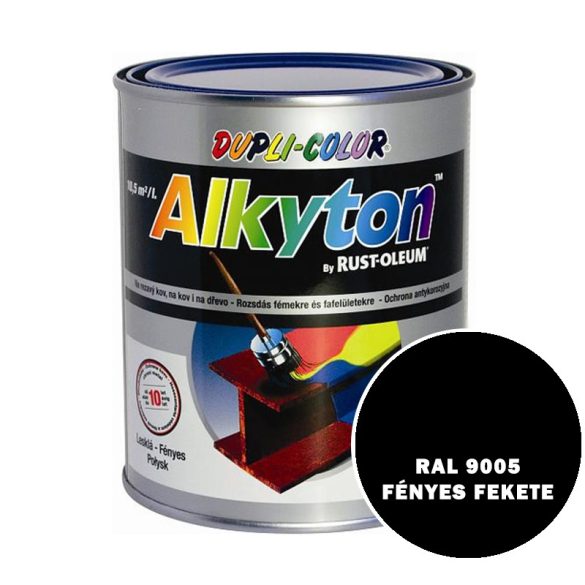 RAL 9005 FÉNYES FEKETE - ALKYTON FESTÉK -ROZSDÁS FÉMEKRE ÉS FAFELÜLETRE - 0,25 L