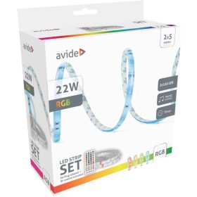   AVIDE LED SZALAG BLISZTER 12V 22W RGB 2X5M ZENE VEZÉRLÉS + IR TÁVÍRÁNYÍTÓ