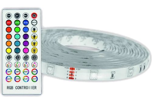 AVIDE LED SZALAG BLISZTER 12V 22W RGB 2X5M ZENE VEZÉRLÉS + IR TÁVÍRÁNYÍTÓ