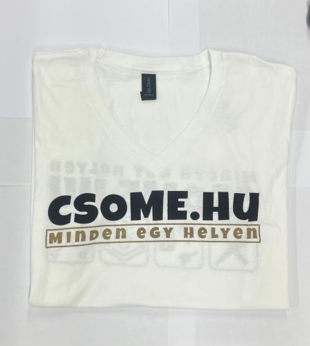 GILDAN SOFTSTYLE V NYAKÚ MUNKAPOLÓ FEHÉR L "CSÖME" FELIRATOS